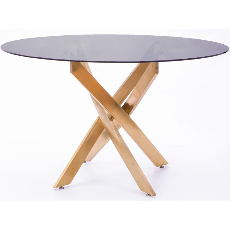 Everly Quinn Round Smoked Glass Gold Stainless Steel Metal Modern